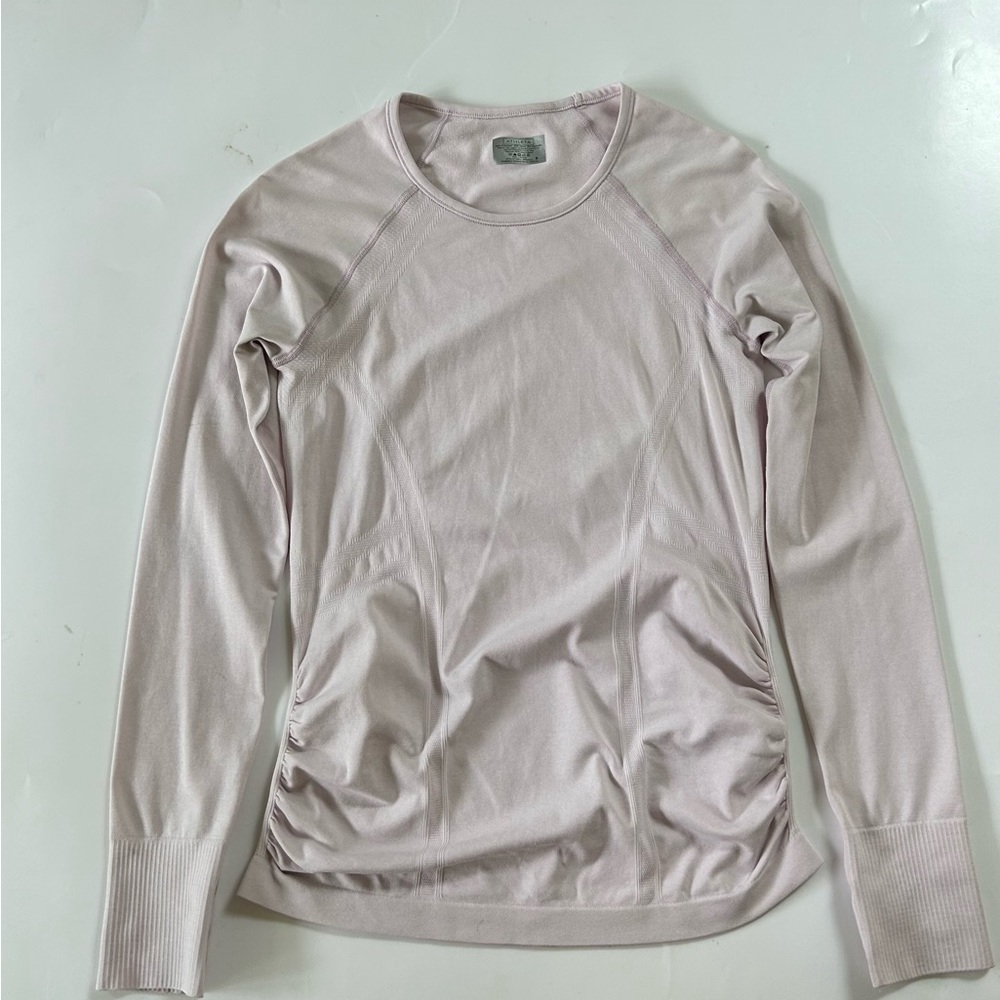 Athleta Women's Baby Pink Seamless Stretch Long Sleeve Running Shirt Size S EUC